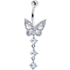 Clear Gem Dramatic Butterfly Dangle Belly Ring