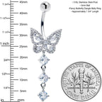 Clear Gem Dramatic Butterfly Dangle Belly Ring
