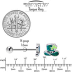 Glitter Top Hat Shamrock St Patricks Barbell Tongue Ring