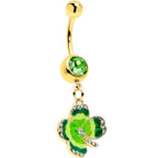 Clear Green Gem Gold Tone Lucky Shamrock Dangle Belly Ring