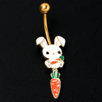 Gold Tone Cutie Easter Bunny Carrot Dangle Belly Ring