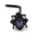 20G 7mm Purple Gem Black Scrolling Hearts L Shape Nose Ring