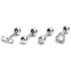 16G 1/4 Clear Gem Heart Infinity Sign Cartilage Earring Curation Set of 4