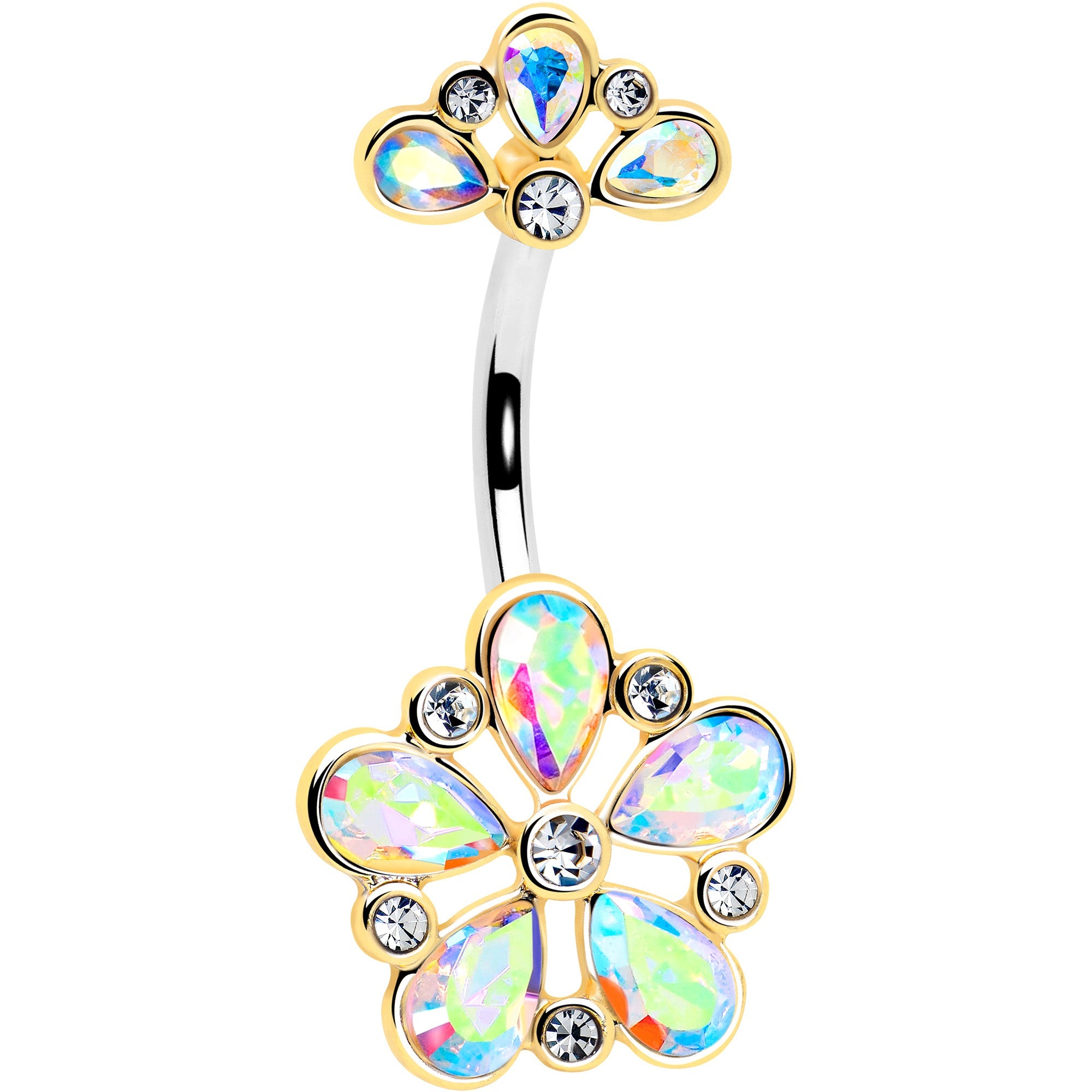 Aurora Clear Gem Filigree Flower Fantasy Double Mount Belly Ring