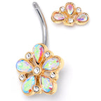 Aurora Clear Gem Filigree Flower Fantasy Double Mount Belly Ring