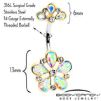Aurora Clear Gem Filigree Flower Fantasy Double Mount Belly Ring