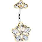 Clear Gem Filigree Flower Fantasy Double Mount Belly Ring