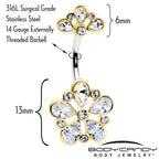 Clear Gem Filigree Flower Fantasy Double Mount Belly Ring