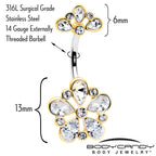 Clear Gem Filigree Flower Fantasy Double Mount Belly Ring