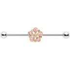 14G Pink Gem Filigree Flower Fantasy Industrial Barbell 38mm