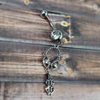 Clear Gem Seeing Dollars Dangle Belly Ring