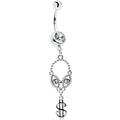 Clear Gem Seeing Dollars Dangle Belly Ring