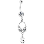 Clear Gem Seeing Dollars Dangle Belly Ring