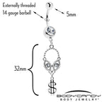 Clear Gem Seeing Dollars Dangle Belly Ring