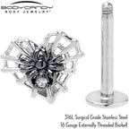 16G 5/16 Clear CZ Gem Heart of Spider Labret Monroe Tragus