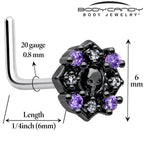 20G 7mm Pink Gem Skull Cross L Shape Nose Ring