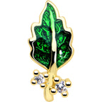 20G 7mm Clear Gem Green Leaf Golden L Shape Nose Ring
