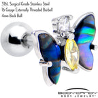 16G 1/4 Clear Yellow Gem Dark Butterfly Cartilage Tragus Earring