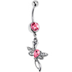 Pink Gem Bold Dragonfly Dangle Belly Ring