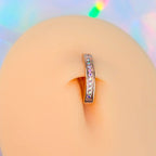 14G 3/8  Rose Implant Grade Titanium CZ Paved Hinged Hoop Belly Ring