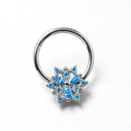 16G 3/8 Blue CZ Gem Snowflake Style Hinged Segment Ring