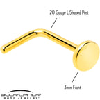 20G 1/4 Gold Tone ASTM F-136 Implant Grade Titanium 3mm Disc L Shape Nose Ring