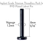 16G 5/16 Black ASTM F-136 Implant Grade Titanium Threadless Post Only Labret