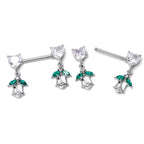 14G 9/16 Clear CZ Gem Hearts And Roses Dangle Nipple Ring Set
