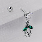 16G 1/4 Clear CZ Gem Heart And Rose Dangle Cartilage Earring