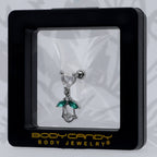 16G 1/4 Clear CZ Gem Heart And Rose Dangle Cartilage Earring