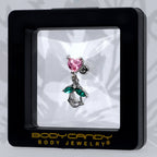 16G 1/4 Pink CZ Gem Heart And Rose Dangle Cartilage Earring