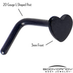 20G 1/4 Black ASTM F-136 Implant Grade Titanium Heart End L Shape Nose Ring