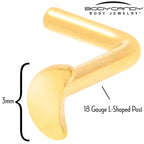 18G 1/4 Gold Tone ASTM F-136 Implant Grade Titanium Moon End L Shape Nose Ring
