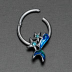 16G 3/8 Blue Gem Blue Mermaid Tail Stars Hinged Segment Ring