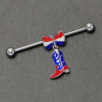14G Red Blue Gem Bow Cowboy Boot Patriotic Industrial Barbell 38mm