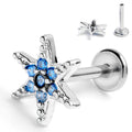 16G 5/16 Blue CZ Gem Lavish Star Internally Threaded Labret Tragus