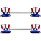 14G 9/16 Patriotic Top Hat Barbell Nipple Ring Set