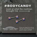 14G 9/16 Patriotic Top Hat Barbell Nipple Ring Set