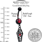 Red Gem Black Spider Coffin Dangle Belly Ring