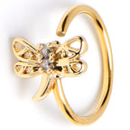 20G 5/16 Clear Gem Gold Tone Filigree Dragonfly Nose Hoop