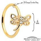 20G 5/16 Clear Gem Gold Tone Filigree Dragonfly Nose Hoop