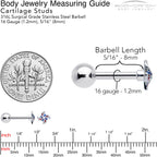 16G 1/4 Patriotic Pinwheel Cartilage Tragus Earring