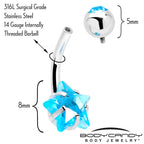 Blue CZ Gem Internally Threaded Simply Star Belly Ring