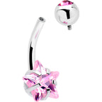 Pink CZ Gem Internally Threaded Simply Star Belly Ring