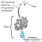 Clear Blue CZ Gem Fashion Flower Lotus Flower Dangle Belly Ring