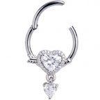 16G 3/8 Clear Gem Fusion of Love Arrow Heart Hinged Segment Ring