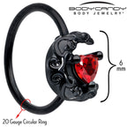 20G 5/16 Red Gem Black Scroll Moon Heart Nose Hoop