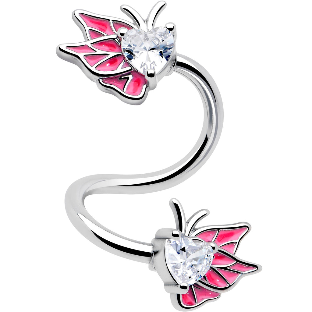 Clear Gem Butterflies Pink Spiral Twister Belly Ring