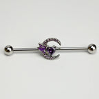 14G Purple Gem Moon Butterfly Heart Industrial Barbell 38mm