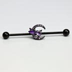 14G Purple Gem Black Moon Butterfly Heart Industrial Barbell 38mm